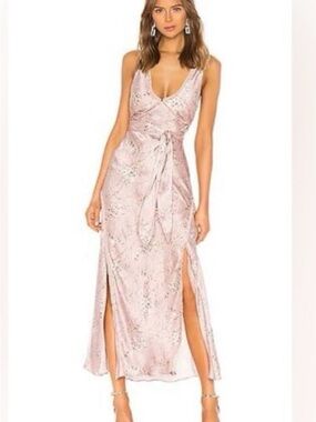 LoveShackFancy ‘Kendall’ Blush Pink Floral 100% Silk Maxi Dress